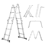 Miscoos 6-in-1 Mehrzweckleiter, 3.6M Klappbare Aluminium Leiter, 4 x 3 Gelenkleiter mit 12 Stufen, Anti-Rutsch, Stabil und Robust, bis 150 kg Belastbar