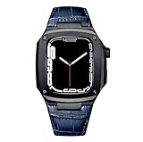 Wtukmo Metall-Uhrengehäuse, Lederarmband, für Apple Watch Serie SE 9, 8, 7, 6, 5, 4, 8, 40 mm, 44 mm, Modifikationsset, luxuriöses Kalbslederband, 40 mm, Achat