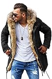 Rello & Reese Winter Parka mit Fell-Imitat Jacke Mantel MJ-7250 Schwarz, M
