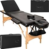 tectake® Mobile Massageliege 3 Zonen, höhenverstellbar, klappbar, Zubehör Kopfstütze, Tasche, belastbar bis 250kg, Möbel für Kosmetik, Massage, Tattoo Zubehör, Physiotherapie Zubehör - schwarz
