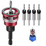 5 tlg Kegelsenker Bohrer Set, Bohrsenker Präzise Bohrungen mit 1/4' Hex Schaft, Senker Holzbohrer mit Tiefenanschlag für Holzverarbeitung, Gleichmäßige Bohrungen Zu Erzielen