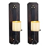 2 Stück Wandkerzenhalter Wand Kerzenhalter Schwarz Metall Holz Wandhalterung Kerzenständer Deko für Kerzen Vintage Wanddeko Wandkerzenhalter