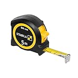 Stabila Taschenbandmaß BM 100, 5 m, Maßband mit metrischer Skala, bruchsicheres ABS-Gehäuse, beweglicher Anfangshaken, Gürtel-Clip, MID-Genauigkeit, Schwarz/Gelb