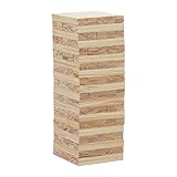 Relaxdays XL Wackelturm, Holz, 200 Holzklötze, HxBxT: 32x12x12 cm, Bauen & Basteln, große Bausteine, für Kinder, natur