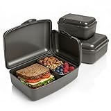 Hausfelder Brotdose Set Erwachsene – 4er Lunchbox Set anthrazit mit 2 großen (18x14x6,5 cm) & 2 kleinen (12x8x5,5 cm) Dosen, stapelbar, spülmaschinenfest, BPAfrei, ideal für Schule, Büro & unterwegs