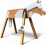 Holzpferd Tobiano 100cm für draußen Reitpferd Garten Voltigierbock für Kinder, Stehpferd groß, Gartenpferd handgefertigt aus Deutschland, Voltigierpferd Holzpony mit Mähne