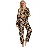 Vosery Pyjama-Set für Damen, Bienen- und Honig-Nachtwäsche, Nachtwäsche, Lounge-Pyjama-Sets für Damen, mit Taschen, Schwarz, XL