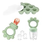 ORAGKE Fruchtsauger Baby, Silikon Obstschnuller mit 3 Sauger (G/M/K) BPA-frei, Beißring für Obst Gemüse Brei Beikost, Babybrei Einfrieren Behälter für Babynahrung Muttermilch, Zahnungshilfe (Grün)