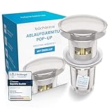 Bächlein Universal Ablaufgarnitur mit Überlauf (Gebürsteter Edelstahl) - Pop Up Ventil für Waschbecken und Waschtisch – Ablaufventil Abflussgarnitur aus Messing mit Einbauanleitung