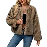 Jamicy Pelzmantel Damen Winter Fellmantel Einfarbige Reverskragen Felljacke Thermo Flauschig Pelzjacke Langarm Kunstfell Winterjacke Mantel Bekleidung Elegant Kunstpelz Thermojacke 01 Khaki M