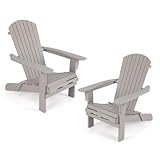 COSTWAY Adirondack Stuhl klappbar, 2er Set, Adirondack Chair aus Holz, Gartensessel mit hoher Rückenlehne & Breiten Armlehnen für Garten, Terrasse, 180 kg Tragfähigkeit, Grau