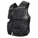 Högert Technik - HELWIG Werkzeugweste Schwarz Uni | Gewebe 100% OXFORD 600D Polyester | Arbeitsweste | Arbeitswesten männer mit vielen Taschen, Montageweste, Herren