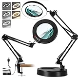 MagnieOpti 10X Lupe mit Licht und Ständer, Echter Glaslinse 2-in-1 Lupenlampe und Klemme, LED Beleuchtete Lupe mit Stufenlosem Dimmen, Hände Frei Leselupe für Senioren, Lesen, Basteln, Nähen, Löten