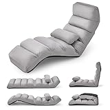 RELAX4LIFE Relaxliege, Bodenliege 5-Fach Einstellbar, Bodenstuhl Faltbar, Relaxsessel mit Kissen, Liegesessel mit Schlaffunktion, bis 120kg belastbar, Klappsessel für Schlafen & Lesen (Grau)