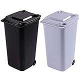 TAIANJI 2 Stück Mini Plastik Tisch Mülltonne mit Schwingdeckel und Räder, Mini Abfalleimer Tischabfalleimer Desktop Mülleimer, Schreibtisch Organizer für Büro Frisiertisch Schlafzimmer Artikel