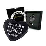 Geschenkfreude Liebesschloss mit Gravur witterungsbeständig - personalisierte Geschenke Weihnachten - Geschenk für Sie Weihnachten - Geschenke für Paare zu Weihnachten - Schloss mit Gravur black