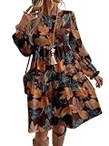 SweatyRocks Blusenkleid Damen Herbst Midi Hemdblusenkleid Langarm Winterkleider Italienische Mode Shirtkleid Tunika Kleid Knielang Braun M