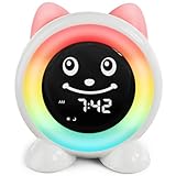 FiveHome Wecker Kinder-Schlaftrainer Kinder Kinderwecker Digital Lichtwecker mit 11 Farben Nachtlicht | Timer | Snooze-Funktion | Geschenk für Mädchen und Jungen Katzenwecker