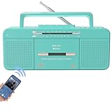 WTB-795 Retro Kassettenspieler mit USB/Bluetooth/AM/FM-Radio-Stereo, integriertem Mikrofonrecorder, Kassetten-zu-MP3-Konverter, Großer Lautsprecher, Kopfhöreranschluss, Tragbar (Grün)