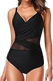 Laorchid Damen Badeanzug Cut Out sexy Bademode Swimsuit Push up figurformend Einteiler Schwimmanzug Damen Schlankheits Sommer Schwarz mit Taille Mesh 2XL