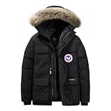 GHOSOHDE Winterparka Herren Warm Gefüttert Winterjacke Lang Outdoor Steppjacke Winddicht Kapuzenjacke mit Fell Schwarz L