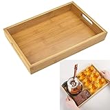 DECARETA Serviertablett Bambus Tablet Rechteckig Holz Griff Tablett Holztablett mit Griffen Serviertabletts 30*20cm Küchentablett Servierplatten für Frühstück Geschirr Getränke