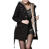 Generisch Damen Winteranorak mit Futter gefütterter Langer Kapuzenmantel für kältere Jahreszeiten wärmende Outdoorjacke (Black, M)