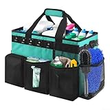 Tragbarer Reinigungs-Caddy mit verstellbaren Fächern, Griff und Schultergurten, geeignet für Innen- und Außenreinigung