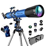 MEEZAA Teleskop, Teleskop Astronomie Profi für Erwachsene, 90mm Blende 800mm AZ Mount Astronomisches Refraktor Teleskope für Kinder Anfänger mit Stativ, Telefon Adapter, Tragetasche und Mondfilter