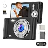 Digitalkamera 4K 48MP - Digital Kamera mit 16X Digitalzoom für Kinder - Autofokus Kompaktkamera Mini- Fotoapparat mit 32GB Karte - Fotokamera mit 1000mAh Akku - Digital Camera Schwarz für Teenager