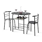 RELAX4LIFE Essgruppe 3-teilig, Sitzgruppe platzsparend, Esszimmer Set mit Tisch & 2 Stühlen, Küchentisch mit Ablage, Esstisch Set Holz, Balkonset für 2 Personen, Küche Garten Café Bar (Voll-Schwarz)