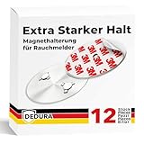 Rauchmelder Magnethalter 12er Set mit extra starken Klebepads - ohne Bohren und Schrauben - Magnethalterung geeignet für alle gängigen Rauchmelder und Feuermelder - Selbstklebende Befestigung