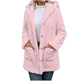 Lovraj Teddy Mantel Damen Lang Winterjacke mit Kapuze Elegant Plüsch Wintermantel Winter Fleecejacke mit Knöpfe