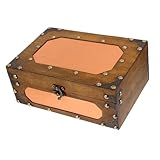 Healeved Vintage Holztruhe mit Deckel Dekorative Schatztruhe aus Robustem Holz und Multifunktionale Aufbewahrungsbox für Schmuck Karten und Kleine Gegenstände für Hochzeiten und
