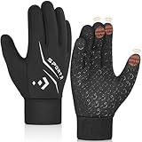 AOTOW Kinder Handschuhe Winter Fahrradhandschuhe - Warme Winddichte Fleece Touchscreen Winterhandschuhe Fahrrad Kinderhandschuhe Reithandschuhe mit Anti-Rutsch für 4-12 Jahre Mädchen Jungen Schwarz