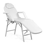 GOPLUS Massageliege, 3 Zonen Massagetisch bis 225kg belastbar, Mobile Massagebank klappbar & verstellbar, Massagebett mit Kopfstütze & Armlehnen, Behandlungsliege für Spa, Weiß