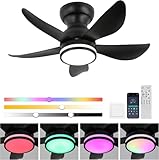 30' Deckenventilator Mit Beleuchtung RGB Dimmbare Deckenleuchte Mit Fernbedienung Und APP 6 Geschwindigkeiten Lampe Mit Ventilator Timer Schwarze Deckenventilatoren Schlafzimmer Wohnzimmer Licht