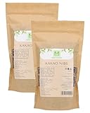 Rohe Kakao Nibs 1000g (2 * 500g) von der Grünen Essenz - Natürlich und Rein - Ungeröstete Kakaobohnenstücke - ohne Schale zum Mahlen, Backen und zum Knuspern - Cacao für Trinkschokolade (1000 Gramm)