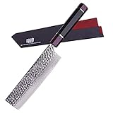 FINDKING Japanisches Nakiri-Messer mit ABS-Scheide, Profi-Gemüseschneider, Klinge aus Damaszener Stahl, Achteckiger Griff aus Harz, zum Zerkleinern, Schneiden, Hacken, 18CM Klinge (Eternity-Serie)