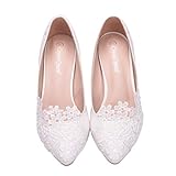 Happyyami 1 Paar weiße Brautschuhe aus Spitze mit hohem Absatz und Spitze, Weiß - weiß - Größe: 40 EU