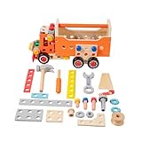 perfk Holzbaukasten, Werkzeugsatz für Kinder, Spielzeug, Weihnachts- und Geburtstagsgeschenke, Werkzeugkasten aus Holz, Holzwerkzeugspielzeug für 3, 4, 5,