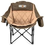 OVERMONT Übergroßer Klappbar Campingstuhl Campingsofa - bis 204KG Belastbar - Faltbar Campingsessel Gepolstert mit Getränkehalter Kühltasche hoher Rückenlehne für Outdoor Indoor Camping Garten Khaki