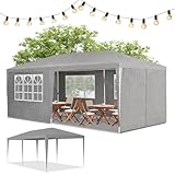 Juskys Partyzelt 3x6 m mit 6 abnehmbaren Seitenwänden & Dach - 18 m² - 12 Erdhaken & 6 Seile - Festzelt für Garten Party Hochzeit Gartenpavillon Gartenzelt Pavillon - Grau