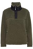 OXMO OXELINA Troyer Sweatshirt Damen Pullover Sweater mit Teddy Fell mit Stehkragen, Größe:XL, Farbe:Dusty Olive (180515)