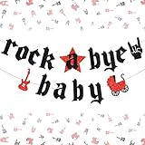 Rock Baby Shower Dekorationen, Rock A Bye Baby Banner Girlande Rot und Schwarz Glitzer, Musiknote Born to Rock Banner für Musikthema Babyparty Zubehör