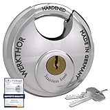 WERKTHOR Vorhängeschloss mit Schlüssel - 7cm Diskusschloss für Anhängerschloss - Sicherheitsschloss Vorhängeschloss + 2 Schlüssel - Rundbügelschloss