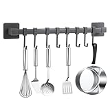 wenrescry Küchen Hakenleiste ohne Bohren, Selbstklebende Hakenleiste Schwarz, Beweglicher Wandhaken für Küchenutensilien, Kochgeschirr, Messerhalter, 8 Haken