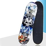 Kanadischer Ahorn Double Kick Skateboard für Kinder ab 5-8 Jahren Jugendliche und Erwachsene - ABEC-7 Kugellager, 79 x 19,5 x 9,5 cm, Schädelmuster
