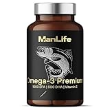 Omega-3 Premium Fischöl 2000 mg hochdosiert – 1500 mg Omega-3 mit 1000 mg EPA & 500 mg DHA mit natürlichem Vitamin E - trägt zur normalen Funktion von Herz, Gehirn & Sehkraft bei* - 90 vegan Kapseln