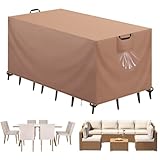 Aujink Abdeckung Gartenmöbel Winterfest, Wasserdichte Schutzhülle Gartenmöbel 420D Oxford Anti-UV Abdeckplane für Gartentische Terrassenmöbel Regenschutz und Staubfest Abdeckhaube Khaki 125x63x74cm